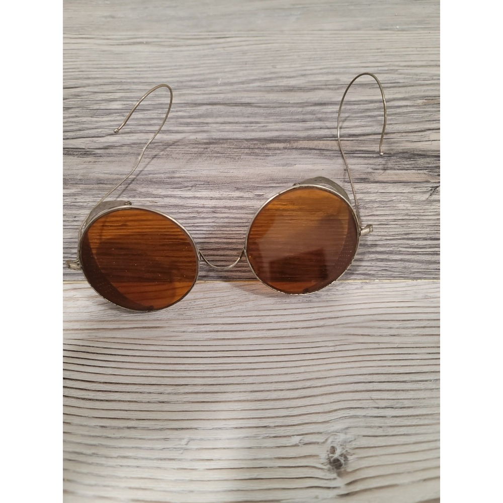 Vintage Willson safety goggles 1920's-30's amber lenses metal mesh side shields